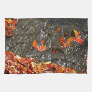 Fall Leaves in Waterfall I Autumn Photography Tea Towel