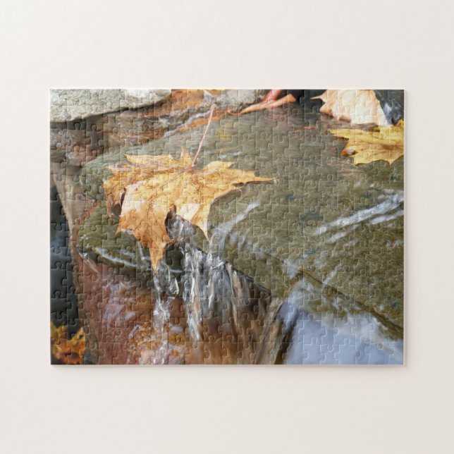 Fall Leaves in Waterfall II Autumn Photography Jigsaw Puzzle (Horizontal)