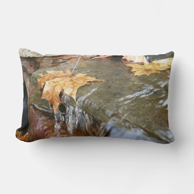 Fall Leaves in Waterfall II Autumn Photography Lumbar Cushion (Front)