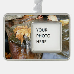 Fall Leaves in Waterfall II Autumn Photography Silver Plated Framed Ornament