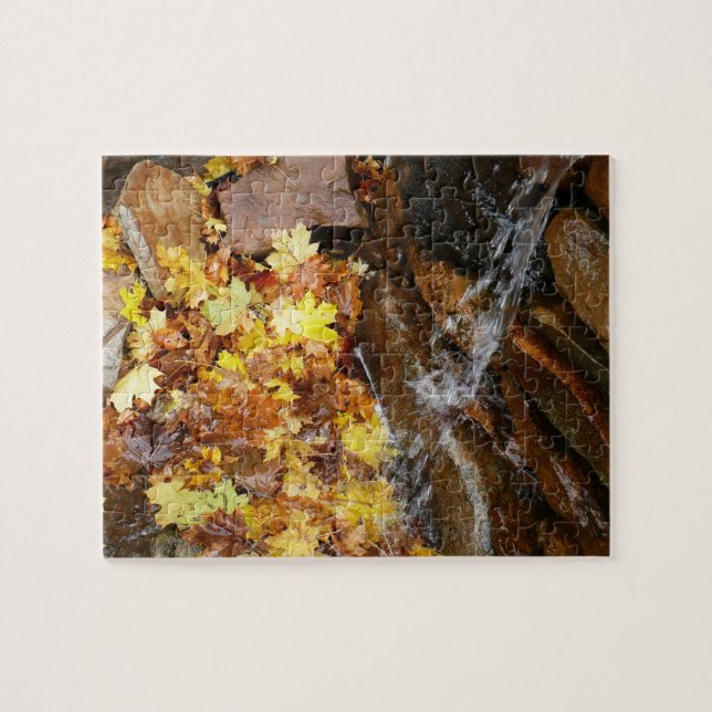 Fall Leaves in Waterfall III Autumn Nature Jigsaw Puzzle (Horizontal)