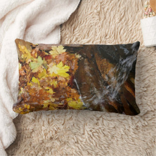 Fall Leaves in Waterfall III Autumn Nature Lumbar Cushion
