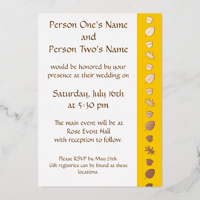 Fall Leaves in Yellow Foil Invitation (Front)
