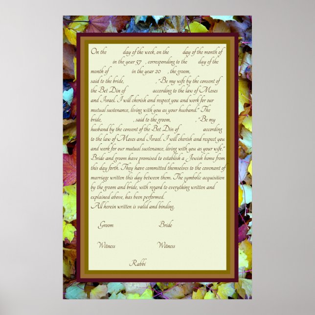 Fall Leaves Ketubah Canadian Reform Text Poster (Front)