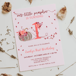 Fall Leaves Little Pumpkin First Birthday Invitation