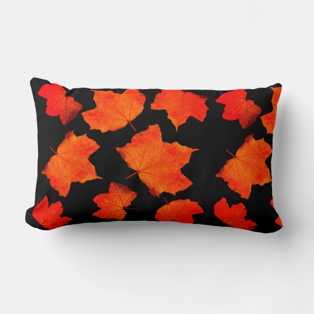 Fall Leaves Maple Tree Foliage Orange Black Custom Lumbar Cushion (Front)