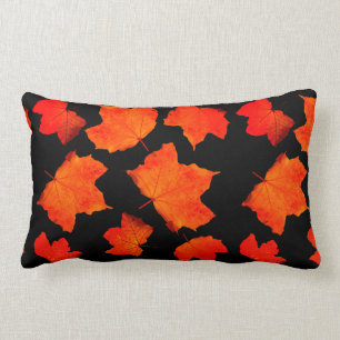 Fall Leaves Maple Tree Foliage Orange Black Custom Lumbar Cushion
