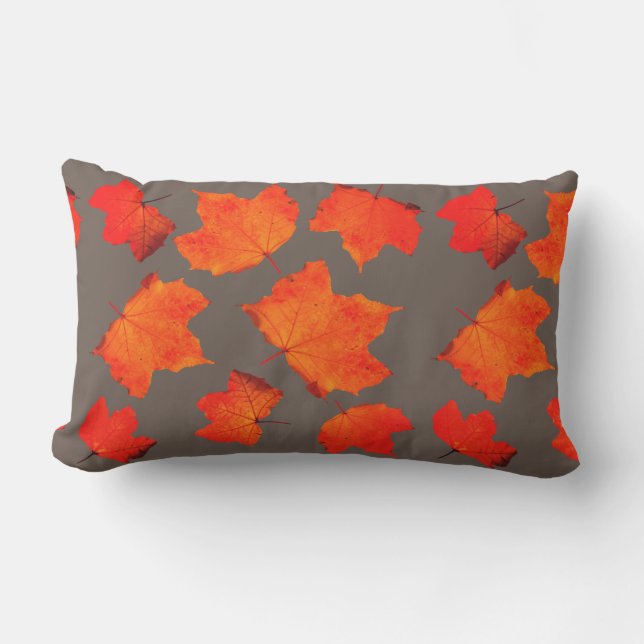 Fall Leaves Maple Tree Foliage Orange Grey Brown Lumbar Cushion (Front)