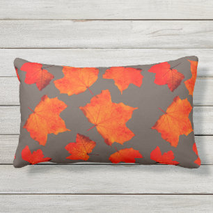 Fall Leaves Maple Tree Foliage Orange Grey Brown Lumbar Cushion