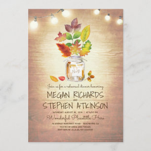 Fall Leaves Mason Jar Rustic Rehearsal Dinner Invitation