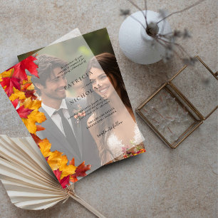 Fall Leaves Minimalist Autumn Wedding Vellum Invitations