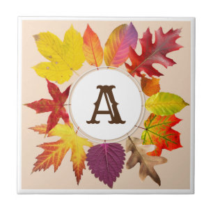 Fall leaves monogram ceramic tile