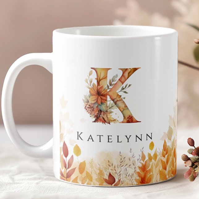 Fall Leaves Monogram Initial Letter K Coffee Mug (Creator Uploaded)