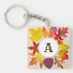 Fall leaves monogram key ring