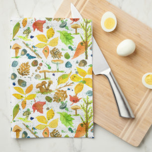 Fall Leaves Mushrooms Autumn Plants Tea Towel