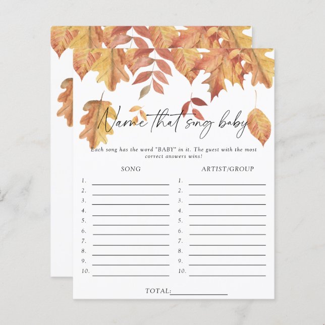 Fall leaves - Name that song baby shower game (Front/Back)