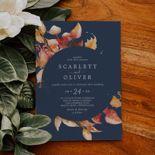 Fall Leaves   Navy Blue & Burgundy Casual Wedding Invitation