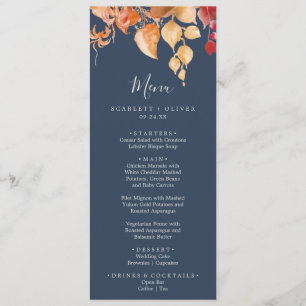 Fall Leaves   Navy Blue & Burgundy Wedding Menu