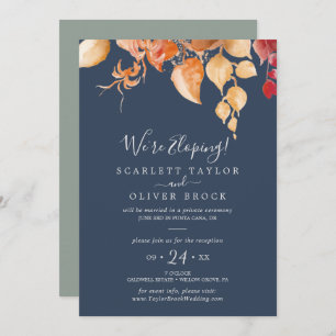 Fall Leaves   Navy Blue Elopement Reception Invitation