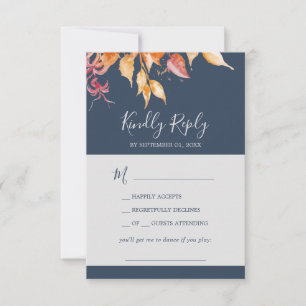 Fall Leaves   Navy Blue Song Request RSVP Card