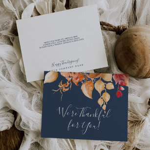 Fall Leaves   Navy Blue We're Thankful for You Thank You Card
