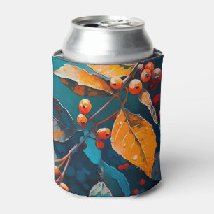 Fall leaves oil painted. Nature autumn foliage Can Cooler