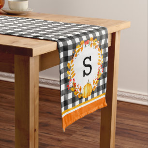 Fall Leaves On Black Gingham Personalised Long Table Runner