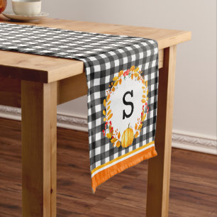 Fall Leaves On Black Gingham Personalised Medium Table Runner