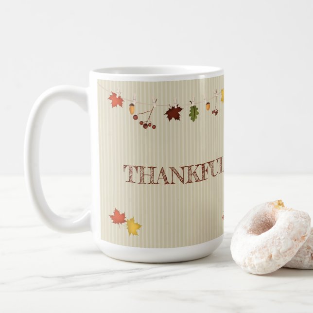 Fall Leaves on Clothesline Coffee Mug (With Donut)