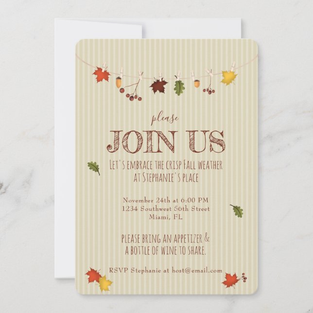 Fall Leaves on Clothesline Invitation (Front)