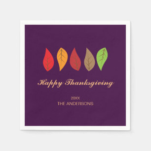 Fall Leaves on Purple, Thanksgiving Personalised Napkin