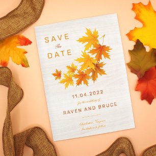 Fall Leaves on Rustic Wood Background Announcement Postcard