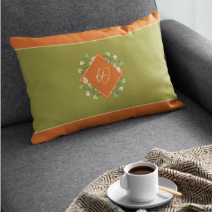 Fall Leaves Orange and Green Monogrammed Decorative Cushion