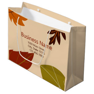 Fall Leaves Orange Green and Brown Business Name Large Gift Bag