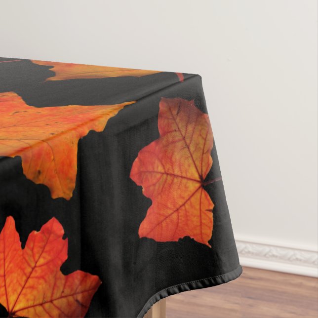 Fall Leaves Orange Maple Tree Black Party Tablecloth (In Situ)