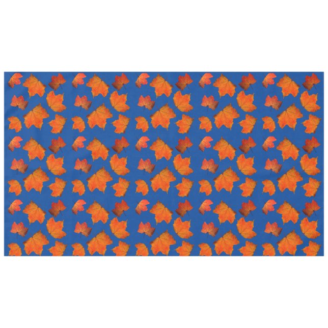 Fall Leaves Orange Maple Tree Blue Holiday Party Tablecloth (Front (Horizontal))