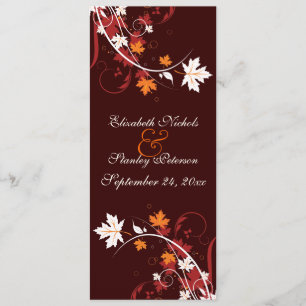 Fall leaves orange red white wedding program