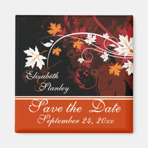 Fall leaves orange red white wedding Save the Date Magnet