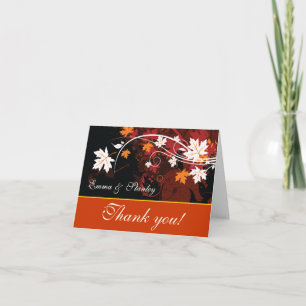 Fall leaves orange red white wedding Thank You