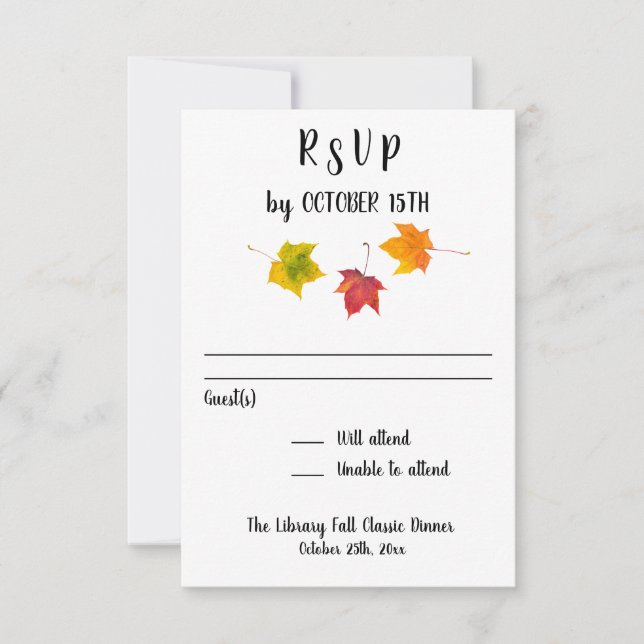 Fall Leaves Party Event Reception Response RSVP (Front)