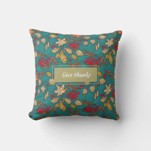 Fall Leaves Pattern on Turquoise Autumn Cushion