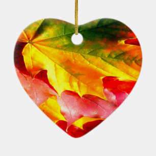 Fall Leaves Personalise it Yellow, Red, Green, Ceramic Ornament