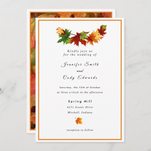 Fall Leaves Personalise Wedding Invitation (Front/Back)