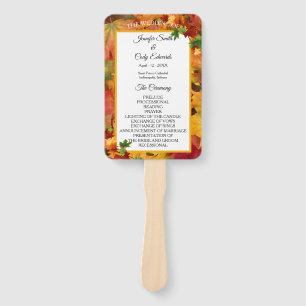 Fall Leaves Personalise Wedding Program Hand Fan