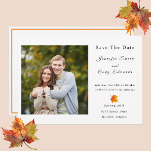 Fall Leaves Photo Wedding Save The Date Invitation