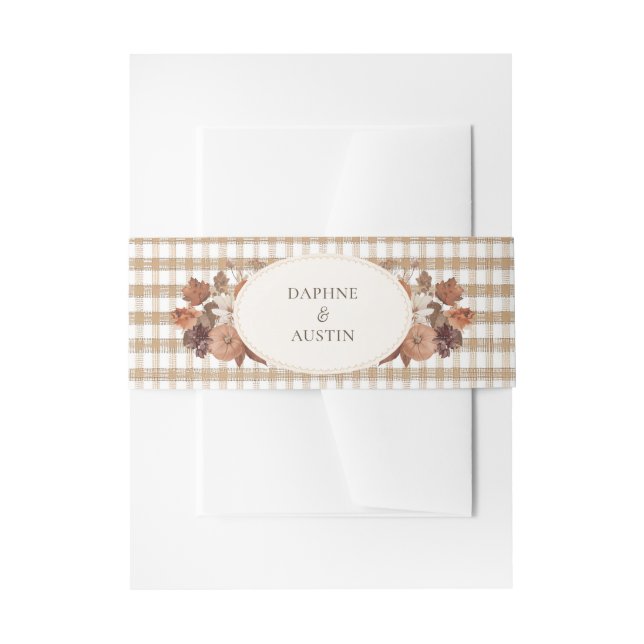 Fall Leaves Plaid Wedding Invitation Belly Band (Front Example)