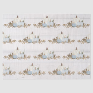 Fall Leaves Pumpkin Watercolor Blue n White Rustic Tissue Paper