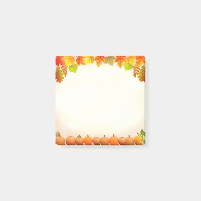 Fall Leaves & Pumpkins on Scroll Post-it Notes (Front)