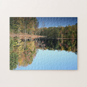 Fall Leaves Reflecting in Blue Water Colour Photo Jigsaw Puzzle