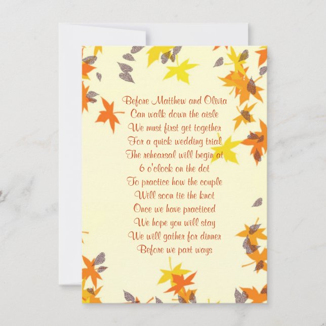 Fall Leaves Rehearsal Dinner Poem Invitation 4x6 (Front)